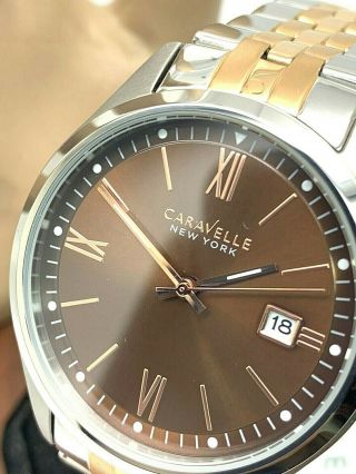 Caravelle By Bulova Mens Watch 45b139 Brown Dial Two Tone Stainless Steel Quartz