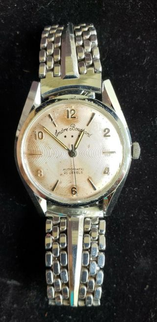 Andre Bouchard 21 Jewel Automatic Wristwatch,  Vintage Stainless Steel Watch