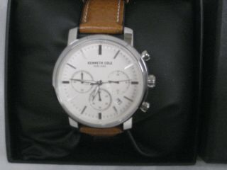 Kenneth Cole Chronograph Kc508850 Stainless Steel Brown Leather Band Watch (47)