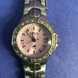 Fossil Blue Women Ladies Pink Stainless Steel Watch Case Am3754 Batteries