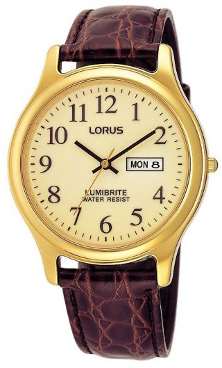 Lorus Gents Brown Strap Cream Lumibrite Dial Watch Rxf48ax9 Rrp £59.  99