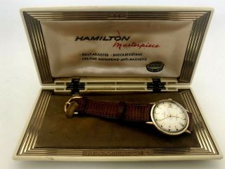 Hamilton Masterpiece 1980 General Motors 10k Gold Filled Dial Box Runs