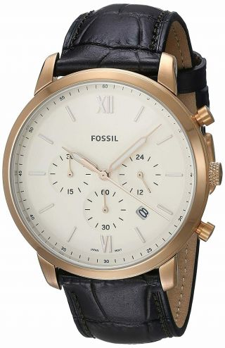 Fossil Watch Fs5558 Rose Gold - Tone Stainless Steel Watch With Black Leather Stra