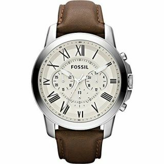 Fossil Grant Chronograph Beige Dial Ss Leather Quartz Mens Watch Fs4735