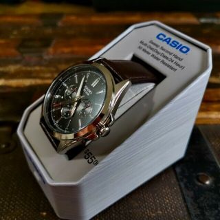 Casio Men ' s Quartz Blue Dial Brown Leather 48mm Watch MTPSW300L1TN 3