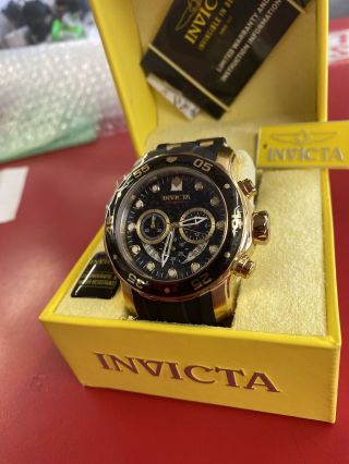 Invicta 48mm Mens Pro Diver Scuba Chronograph Black Dial Gold Plated