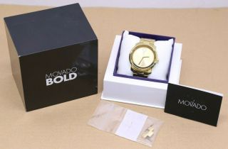 Movado Bold 42.  5mm Gold Dial Gold Tone Stainless Steel Watch Mb.  01.  1.  34.  6136