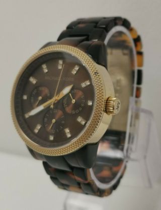 Vintage Michael Kors MK - 5038 Tortoiseshell Gold Women ' s Ladies 37mm Wrist Watch 2