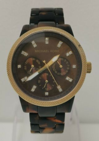 Vintage Michael Kors MK - 5038 Tortoiseshell Gold Women ' s Ladies 37mm Wrist Watch 3