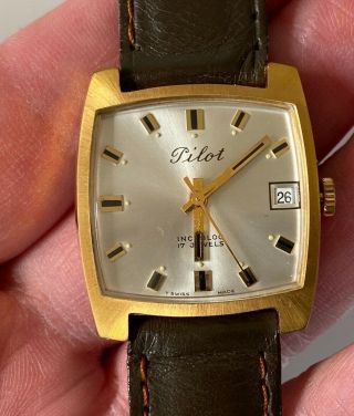 Vintage Gents Pilot Gold Plated Wristwatch Swiss Made 17 Jewels Incabloc