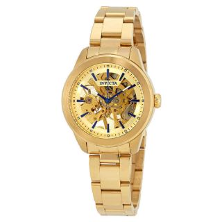 Invicta Vintage Automatic Gold Skeleton Dial Ladies Watch 25751