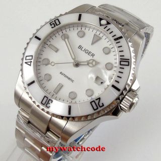 43mm Bliger White Dial Ceramic Bezel 24 Jewels Japan Nh35 Automatic Mens Watch