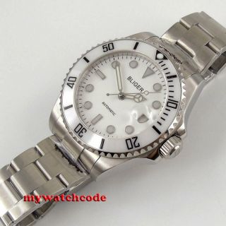 43mm bliger white dial ceramic bezel 24 jewels Japan NH35 Automatic mens Watch 2
