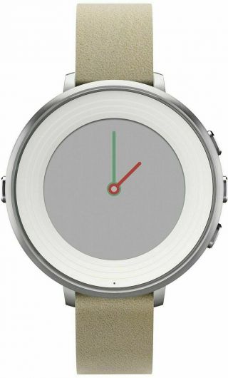 Pebble - Time Round Smartwatch 14mm Stainless Steel Leather - Silver / Stone