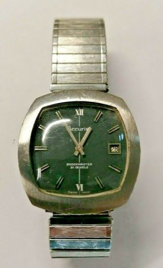 Vintage Accurist Silver 21 Jewels Shockmaster Swiss Made Mens Watch