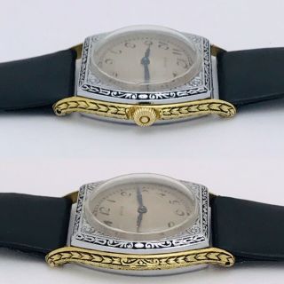 Vintage 1920s Art Deco Elgin USA Engraved Two Toned Mechanical Wristwatch 3