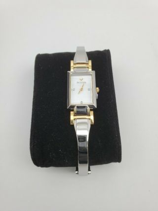Bulova 98p188 Ladies Diamond Accented Two Tone Mother Of Pearl Dial Watch