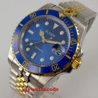 40mm Bliger Blue Dial Ceramic Bezel Nh35 Automatic Mens Watch Jubilee Strap