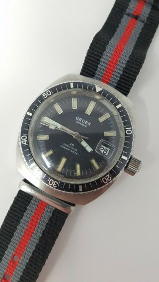 Vintage Gruen Diver Power - Date Watch 20 Atmos 25j Automatic 1970s Keeping Time