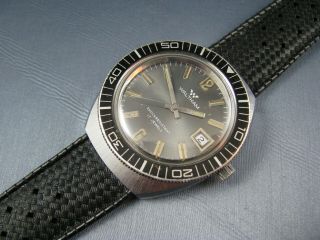 Vintage Waltham Diver Style Silver Tone Hand Wind Mens Date Watch 1960
