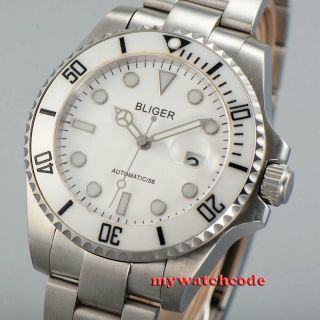 40mm Bliger White Dial Ceramic Bezel 24 Jewels Japan Nh35 Automatic Mens Watch