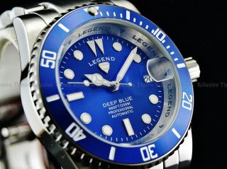 Legend Men Submariner Deep Blue Diver Automatic Sapphitek Blue Dial Ss Watch