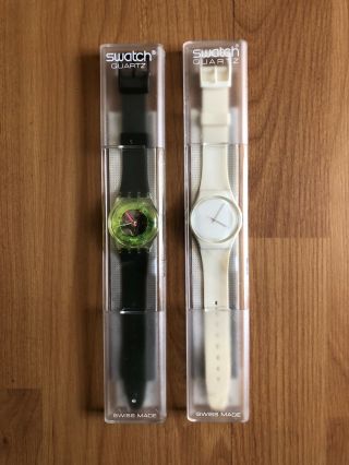 Vintage 1986 Swatch Watch Techno Sphere Gk101 & White Out Gw107