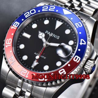 40mm Parnis Black Dial Jubilee Strap Sapphire Glass Date Gmt Automatic Men Watch