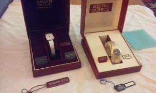 Set Of 2 Vintage Wind - Up Ladie Watches: Gold Tone Seiko & Diamond Gruen