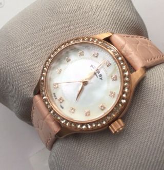 Ladies Rotary Mop Crystals Designer Watch Rose Gold Pink Leather Lb00334