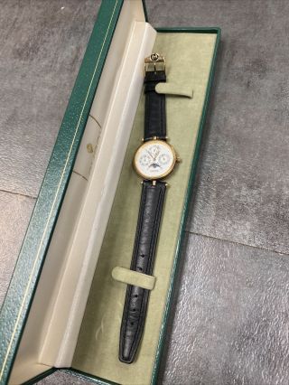 Rare Vintage Moon Phase Triple Calendar Gold Plated Watch Swiss