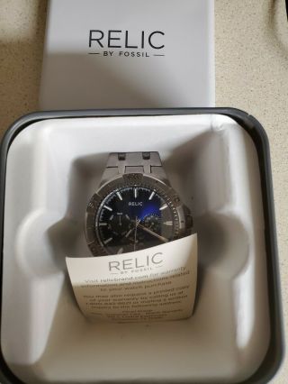 Relic By Fossil Mens Payton Blue Dial Black Bracelet Quartz Watch Zr12070 - H25