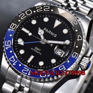 40mm Parnis Black Dial Ceramic Jubilee Sapphire Glass Gmt Automatic Mens Watch