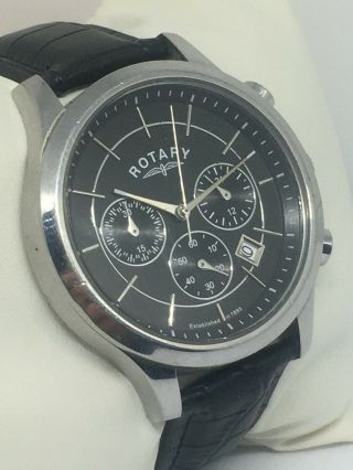 Rotary Multi Dial Chronograph Watch Gb03633/04 With Black Leather Strap