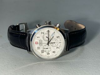 Mens Wenger Swiss Military Field Chronograph Black Silver Quartz Watch 7901x