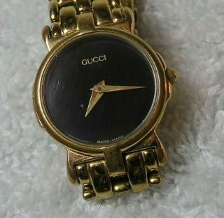 Ladies Gucci 3400l Gold Plated Dress Watch Black Face Analog - Take A Look