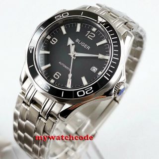 41mm Bliger Black Dial Sapphire Glass Date Automatic Mens Watch Luminous Marks