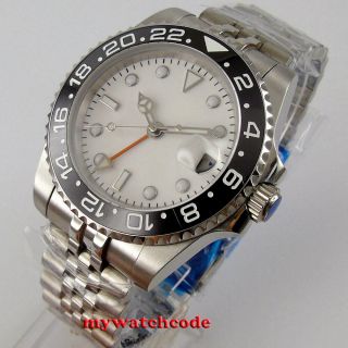 40mm Sterile White Dial Gmt Sapphire Glass Automatic Mens Watch Ceramic Bezel