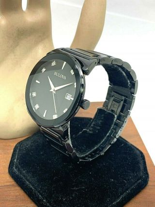 Bulova Men ' s Watch 98D121 Diamond Accents Black Dial Stainless Steel Quartz 40mm 2