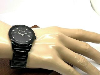Bulova Men ' s Watch 98D121 Diamond Accents Black Dial Stainless Steel Quartz 40mm 3