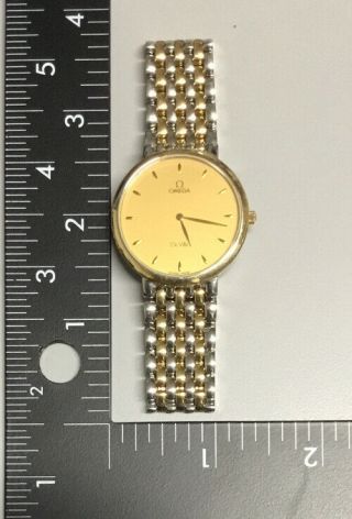 Omega Deville Mens Midsize Dress Watch - Solid 18k Gold Inlay & Stainless Steel