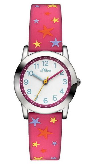 S.  Oliver Mädchen Armbanduhr Sterne Pink Weiß Silikon So - 2895 - Pq