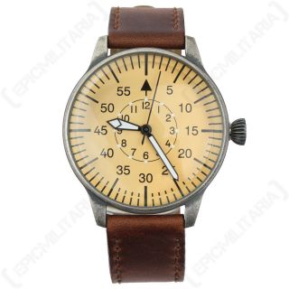 Luftwaffe Me 109 Pilot Watch - Vintage German Brown Yellow Leather Air Force