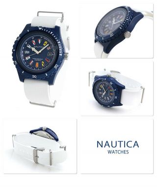 Nautica Surfside Blue,  White Silicone Band,  International Flags Watch - Napsrf002