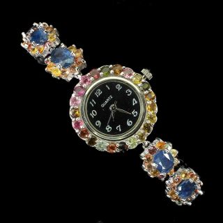 Unheated Oval Kyanite 8x6mm Sapphire Tourmaline 925 Sterling Silver Watch 7.  5ins