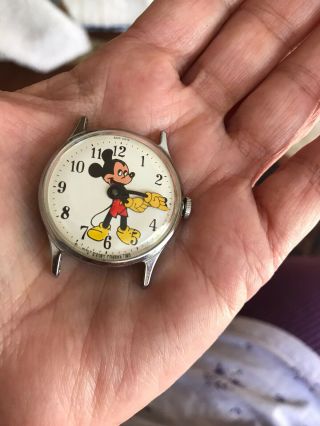 Vintage Walt Disney Production Mickey Mouse Watch Wind Up Yellow Hands