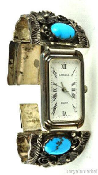 Vintage Southwestern Spencer Sterling Silver Tip Turquoise Quartz Watch