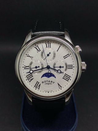 Rotary Gs02838/01 Day Date Month Moonphase Quartz Watch Mens