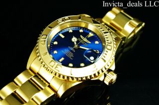 Invicta Men ' s 40mm Pro Diver SUBMARINER AUTOMATIC Blue Dial Gold Tone SS Watch 2