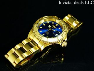 Invicta Men ' s 40mm Pro Diver SUBMARINER AUTOMATIC Blue Dial Gold Tone SS Watch 3